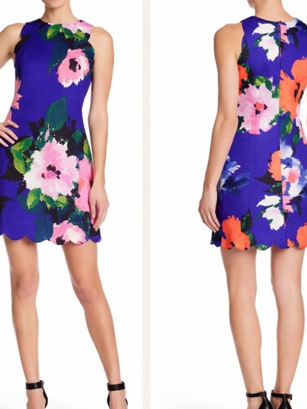 Vince Camuto Royal Blue Floral Scalloped Hem Mini Dress